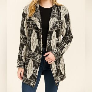 Lucky Brand Sz 3X Cardigan Tribal Print Metallic Thread
